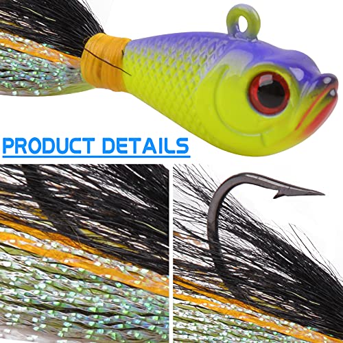 Bucktail Jigs Saltwater Fishing Lures Bucktail Fishing Jigs Surf Fishing Lure Swimbait Jig Heads Hook for Bass Walleye Flounder Striper 1/4oz 1/2oz 1oz 1.5oz 2oz - size: 1/4oz-5pcs