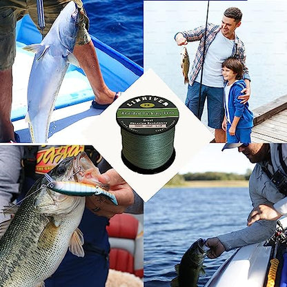 Braided Fishing Line, Strong Power, Great Abrasion Resistance, Thin Diameter, No Stretch, Low Memory and High Sensitivity(164/328/547/1093Yds) 10/15/20/30/40/50/60/70/80/100LB,4/8 Strands - color: Dark Green, size: 50LB-0.37mm-547YDS(500M)-8 Strands