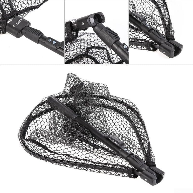 Quick Folding Fishing Landing Net with Rubber Mesh for Trout Catch and Release, Aluminum Alloy Frame, Collapsible Design, 31.9 Inch Total Length, Black