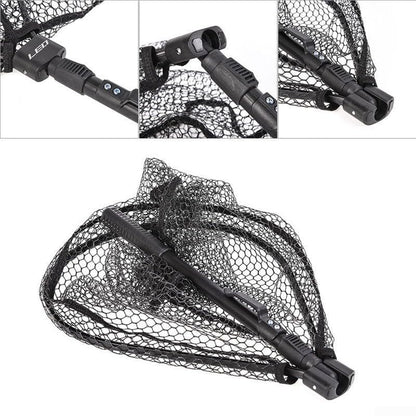 Quick Folding Fishing Landing Net with Rubber Mesh for Trout Catch and Release, Aluminum Alloy Frame, Collapsible Design, 31.9 Inch Total Length, Black