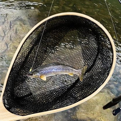 Fly Fishing Nets for Trout - Fishing Landing Net,Soft Rubber Catch and Release Fish Net with Wooden Handle Frame,Gifts for Anglers and Fly Fishing Enthusiasts,Dark Web