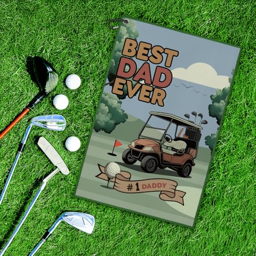 DYJYBMY Best Dad Ever Golf Towel with Clip, Funny Father's Day Printed Golf Towel, Retro Golfing Accessory for Men, Father's Day Golfing Gifts, Birthday Retirement Gifts for Grandpa Uncle Husband Dad - color: Multi01