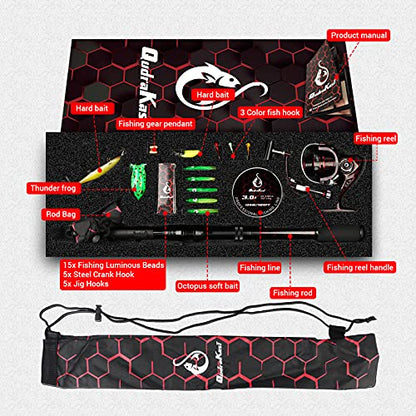 Fishing Rod and Reel Combos, Unique Design with X-Warping Painting, Carbon Fiber Telescopic Fishing Rod with Reel Combo Kit with Tackle Box, Best Gift for Fishing Beginner and Angler - color: Red, size: 1.8 m 5.91 ft (Tackle Box)