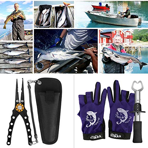 Welltop Fishing Pliers, Fish Lip Gripper, Upgraded Muti-Function Fishing Pliers Hook Remover Split Ring, 3pcs Fishing Tools Set with Fishing Gloves, Ice Fishing, Fishing Gear, Fishing Gifts for Men