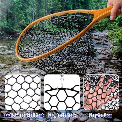 Dr.Fish Fishing Landing Net Replacement Rubber Fishing Net Without Handle Foldable Mesh Netting for Freshwater Saltwater - color: Black, size: B-35.43'' Girth(13.78'' Dia, 7*3.9" Depth)