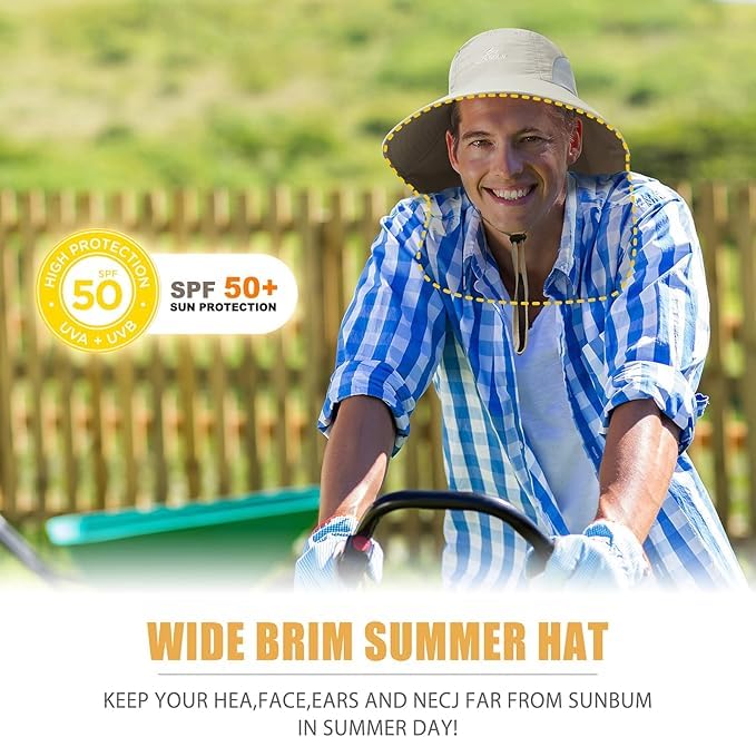 Outdoor Sun Hat for Men with 50+ UPF Protection Safari Cap Wide Brim Fishing Hat with Neck Flap, for Dad… - color: Light Grey*navy Blue