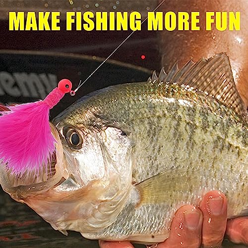 Crappie Jigs,30pcs Hand-Tied Marabou Hair Jig Heads with Feather 5 Colors Ice Fly Fishing Lures Bucktail Jig Fishing Teaser for Panfish Sunfish Walleye Hair Jig Bait 1/32 1/16 1/8 oz - color: 1/32(0.87g) - 30pcs