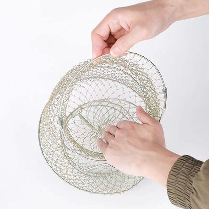 Steel Wire Fish Basket Galvanized Portable Fishing Basket Cage Collapsible Fish Crab Crawfish Basket Portable Foldable Fish Baskets Fishing Accessories for Fish Outdoor…