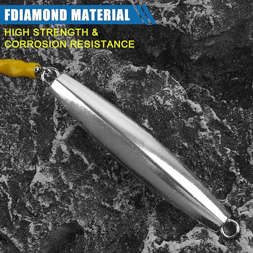 Diamond Jig Saltwater Fishing Lures Casting Jigging Spoon with Tube Tail Stainless Steel Hooks Trolling Lures Striped Bass Metal Jig for Deep Sea Surf Fishing Bottom Dragging Sinking - color: Yellow, size: 1 oz