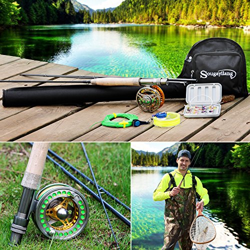 Sougayilang Fly Fishing Rod Reel Combos with Lightweight Portable Fly Rod and CNC-machined Aluminum Alloy Fly Reel,Fly Fishing Complete Starter Package - color: Fly Fishing Full Kit 5-6#