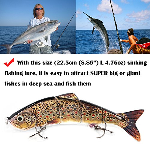 4 Segment Fishing Lures with BKK Hooks for Fishing, Easy Catch | 4.76oz Heavy-Duty Big Giant Sinking Lifelike Swimbaits for Bass, Trout, Crappie, Walleye, Pike, Great for Fisherman, Dad Gift