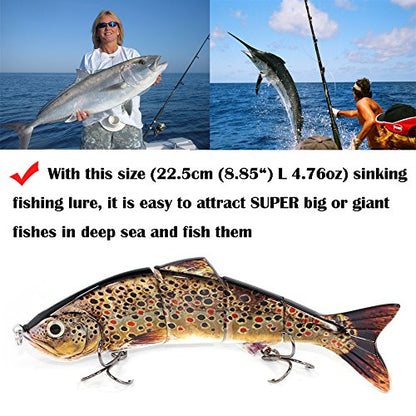 4 Segment Fishing Lures with BKK Hooks for Fishing, Easy Catch | 4.76oz Heavy-Duty Big Giant Sinking Lifelike Swimbaits for Bass, Trout, Crappie, Walleye, Pike, Great for Fisherman, Dad Gift