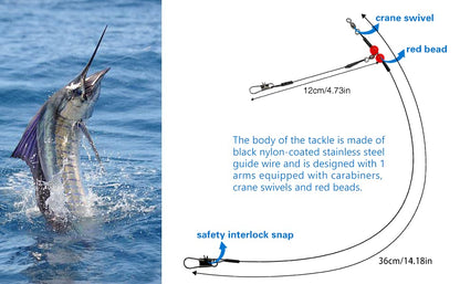 YOTO Fishing Leaders,Stainless Steel Tackle Rig with Tackle Lure Swivels Snaps, Saltwater rig Wire Leader Fishing Leader Wire Bottom rigs for Saltwater - color: Black Fishing Leaders, style: 1arm+2arm-24pcs