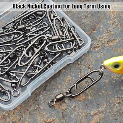 Fishing Power Clips Quick Change Speed Clips Fishing Swivels Snaps Easy Clips Fishing Swivel Ez Clip Snaps Fishing Tackle Black - size: B (27 Lbs) 50Pcs