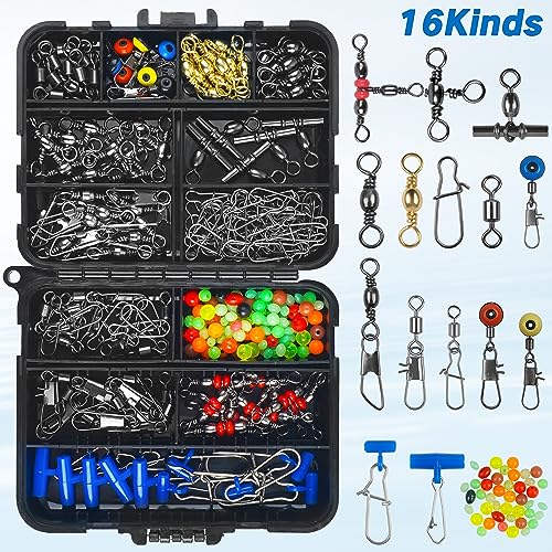SILANON Fishing Swivels Tackle Kit, 174pcs Include Barrel Swivels,Sinker Slides,3 Way Swivels,Duo Lock Snaps,Barrel Snap Swivels Fishing Tackle Box Set for Bass Trout Saltwater Freshwater - style: 174pcs Kit
