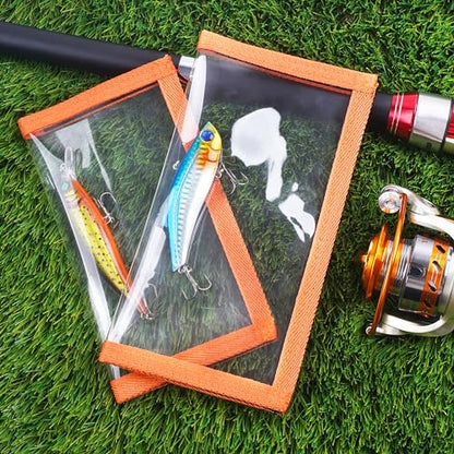 OROOTL Fishing Lure Wraps Hook Covers, 5/12 Packs Fishing Lure Covers for Rod Durable Clear PVC Treble Hook Cover Bait Storage Protector Keep Safe from Sharp Hooks - style: Orange-l(4"x7.7")-5pcs
