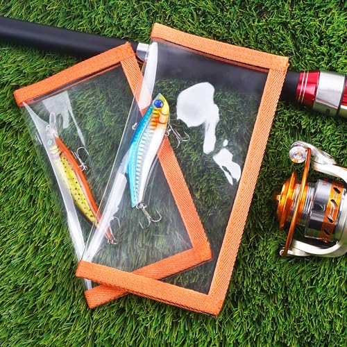 OROOTL Fishing Lure Wraps, 5/12 Packs Clear Fishing Hook Covers to Keep Fishing Safe, Easily See PVC Lure Covers Fishing Hook Protector for Fishing Rod Saltwater Freshwater - style: Orange-m(3.8"x7")-5pcs
