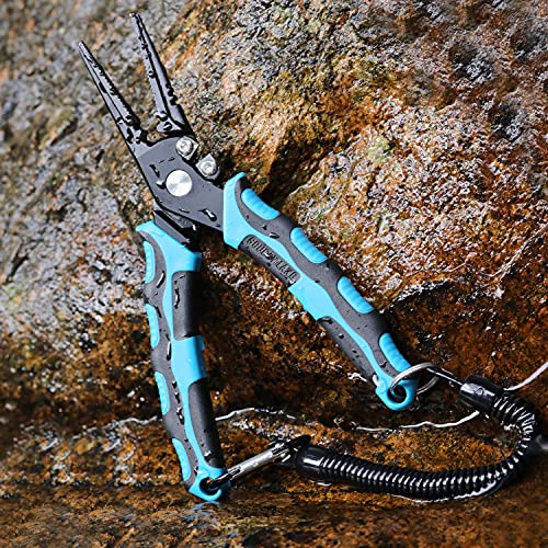 Sougayilang Fishing Pliers,Sheath and Lanyard Tungsten Carbide Cutters,420 Stainless Steel Fishing Tools,Saltwater Resistant Fishing Gear with Rubber Handle-7.5'' Straight Nose - Blue - color: 7.5'' Straight Nose-blue