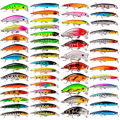 Bass Fishing Lures Kit Set Topwater Hard Baits Minnow Crankbait Pencil VIB Swimbait for Bass Pike Fit Saltwater and Freshwater - color: 008-53pcs