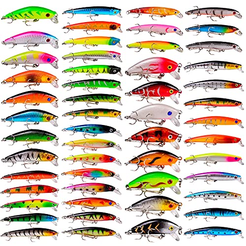 Bass Fishing Lures Kit Set Topwater Hard Baits Minnow Crankbait Pencil VIB Swimbait for Bass Pike Fit Saltwater and Freshwater - color: 008-53pcs