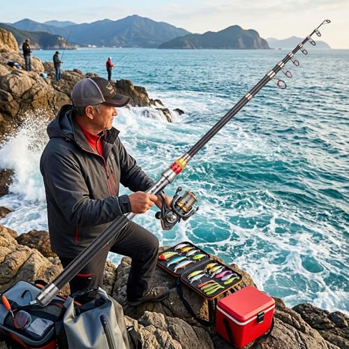 Telescopic Fishing Rod,Portable Lightweight Compact Carbon Fiber Rod for Travelers Campers Fishing Trips Camping Adventures