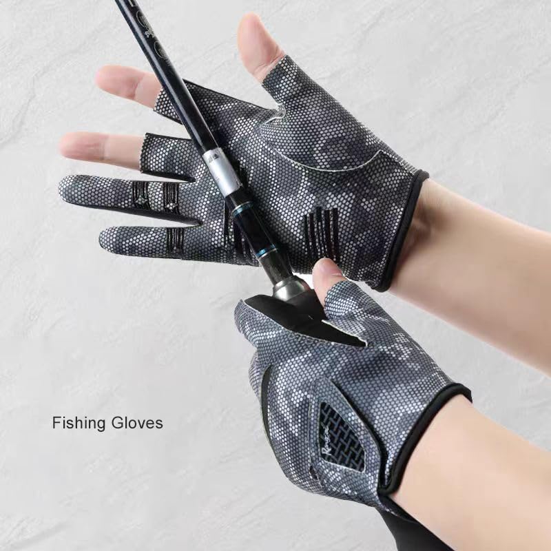 UPF50+-Sun-Fishing-Gloves 3-Cut Fingers Anti-Slip Breathable Sun Gloves for Men Women, Fly Fishing Accessories