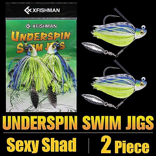 Swim-Jigs-for-Bass-Fishing-Lures Swimbait Underspin Swimming Bass Jigs 1/2 3/8 1/4 oz - color: Sexy Shad 2 Pack, size: 3/8 oz