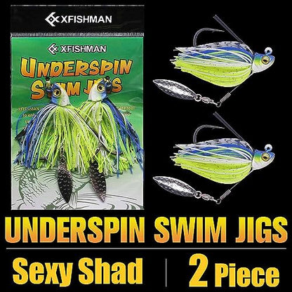 Swim-Jigs-for-Bass-Fishing-Lures Swimbait Underspin Swimming Bass Jigs 1/2 3/8 1/4 oz - color: Sexy Shad 2 Pack, size: 3/8 oz