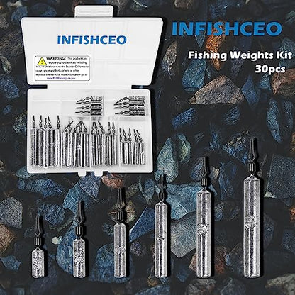 Fishing Weights Sinkers Set, 30/27/45pcs Drop Shot Fishing Weight for Saltwater Freshwater Bass Fish - size: 3/16oz(5g)-30 PCS