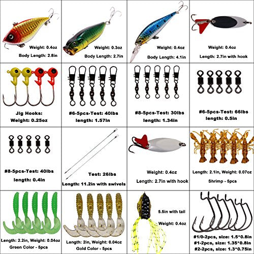 Fishing Lure Set Fishing Spoons Frog Lures Soft Hard Metal Lure Crank Popper Minnow Pencil Jig Hook for Trout Bass Salmon with Tackle Box - color: 53PCS Lures