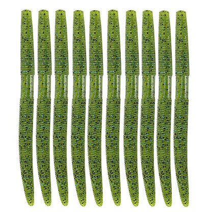 Soft Plastic Bass Fishing Lure 5.3" Senko Style Worms-Salt Impregnation, Ribbed Design Slow Sinking Swimbaits - color: 01-Watermelon geen