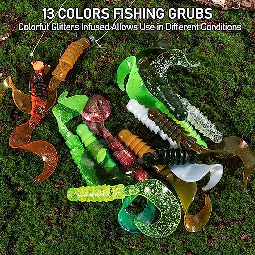 Dr.Fish 10 Pack Grub Fishing Lures 4" Soft Plastic Baits Worm Grub Bass Fishing Lures Swimbait Walleye Saltwater Freshwater - color: Pearl Silver Flash