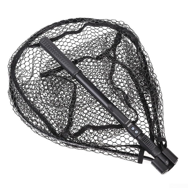 Quick Folding Fishing Landing Net with Rubber Mesh for Trout Catch and Release, Aluminum Alloy Frame, Collapsible Design, 31.9 Inch Total Length, Black