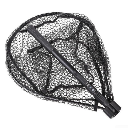 Quick Folding Fishing Landing Net with Rubber Mesh for Trout Catch and Release, Aluminum Alloy Frame, Collapsible Design, 31.9 Inch Total Length, Black