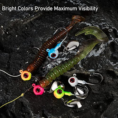 Dr.Fish 10 Pack Underspin Jigs Heads Freshwater Swimbait Ball Jig Bass Walleye Fishing Hooks Colorado Spinner Blade Flat Bottom Stand up - color: Pink Blue, size: 3/16oz-Hook #2