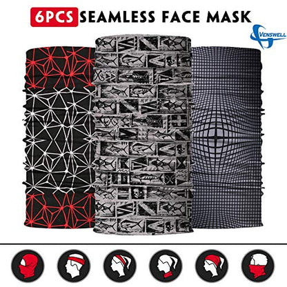 Venswell Neck Gaiter Face Mask Men Women,Seamless Bandana Rave Face Cover Scarf Mask,Balaclava,Headband, Head Wrap,Headwear - color: A-black Series 1