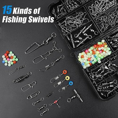 SILANON Fishing Swivels Tackle Kit, 174pcs Include Barrel Swivels,Sinker Slides,3 Way Swivels,Duo Lock Snaps,Barrel Snap Swivels Fishing Tackle Box Set for Bass Trout Saltwater Freshwater - style: 180pcs Kit