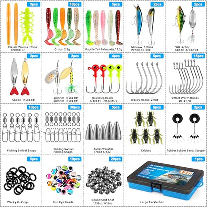 PLUSINNO Fishing Lures, 137Pcs Tackle Box with Tackle Included, Crankbaits, Spoon, Hooks, Weights & Other Accessories, Fishing Bait Lure Gear Kit Gift for Men Bass Freshwater - color: BLUE
