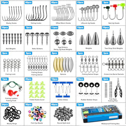 472PCS Fishing Accessories Kit, Waterproof Tackle Box with Tackle Included, Fishing Gifts for Men Included Hooks, Weights, Pliers,Fishing Gear and Equipment for Bass Trout - color: 472PCS Fishing Tackle Kit