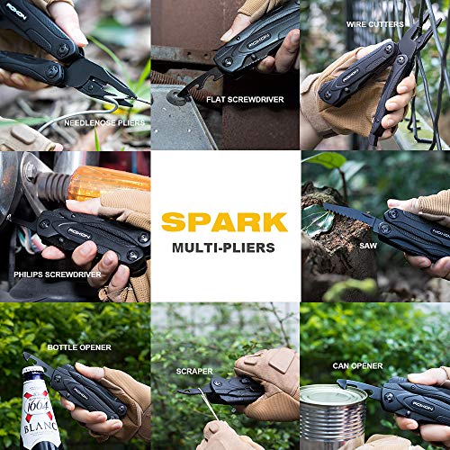 Roxon 14-in-1 Multitool Pliers with Fire Starter,Lightweight Portable | Stainless Steel Folding Pocket Knife Multi Tool Set for Camping Hiking Survival EDC, Outdoor Gear with 25-Year warranty