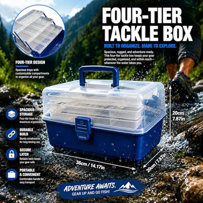 4 Layers Fishing Tackle Box with 547Pcs Fishing Lures Kit | Small Tool Set Included, Gripper, Hook Remover, Accessories, Perfect for Beginners
