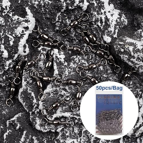 Fishing Barrel Swivels - 50/100 pcs Rolling Ball Bearing Fishing Swivel with Solid Ring Fishing Tackle Hook Line Connector Copper with Stainless Steel Black Nickle Coated Test Strength 35-165lbs - size: 3#