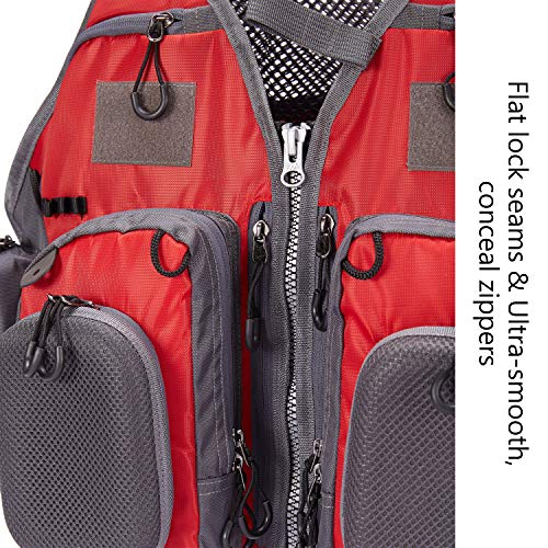 BASSDASH Strap Fishing Vest Adjustable for Men and Women, for Fly Bass Fishing and Outdoor Activities - color: F22 - Red