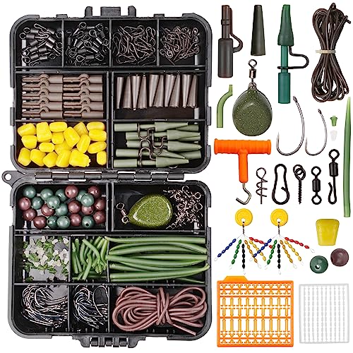 Carp Fishing Equipment Kit, 277pcs Carp Fishing Tackle Box with Carp Hooks Boilies Corn Baits Weights Rigs Swivels Snaps Various Gear Accessories Set for Men Gift