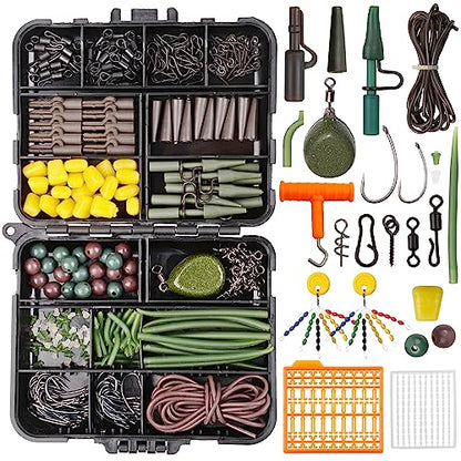 Carp Fishing Equipment Kit, 277pcs Carp Fishing Tackle Box with Carp Hooks Boilies Corn Baits Weights Rigs Swivels Snaps Various Gear Accessories Set for Men Gift