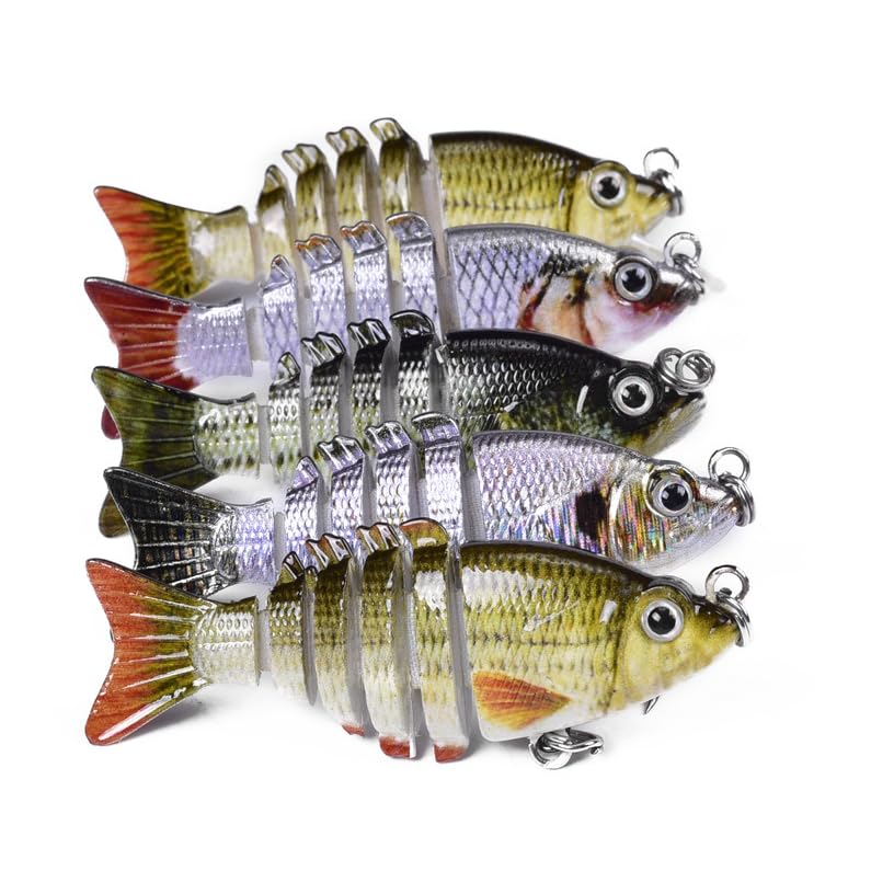Mini Fishing Lures Multi Jointed Fish Fishing Slow Sinking Lifelike Swimbait Freshwater and Saltwater Crankbaits for Bass Trout Bass Lures 2in/0.08oz 12#Hook - color: 5# 1Pcs