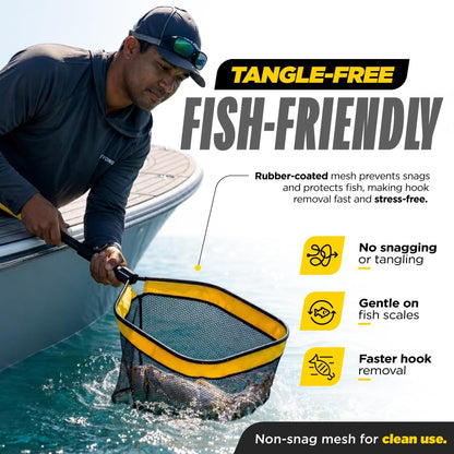 Beyond Braid Floating Fishing Net with Handle – Folding Fishing Net for Easy Storage – Telescopic Landing Net for Bass, Trout, Kayak & Boat Fishing – Durable, Lightweight & Fish Friendly