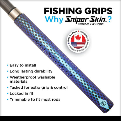 SNIPER SKIN Fishing Rod Grip - Fishing Gear Accessories - Waterproof & Adjustable - Easy to Install, Strong Replacement Grip - color: Black Tiger Shark