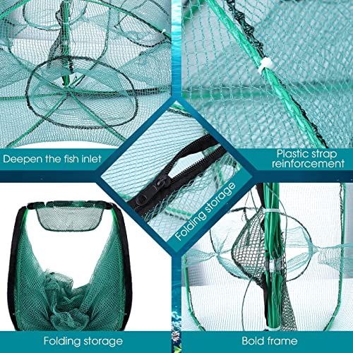 Windyun 3 Pcs Foldable Fishing Net Landing Net with Telescoping Pole Handle Collapsible Crab Trap Hexagon Fishing Bait Trap with Rope and Lure Bag for Crab Crayfish Shrimp - color: Army Green
