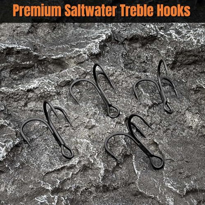 Heavy Duty Treble Hooks 5X Extra Strong, Sharp Treble Fishing Hooks Saltwater with Ultra Anti-Rust Coating Sturdy Replacement Lure Triple Hooks Freshwater Sizes #6–5/0 - size: 3/0-8Pcs